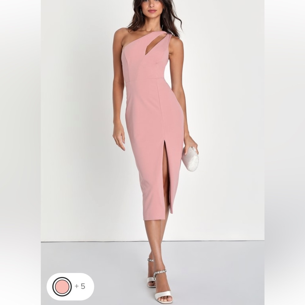 Lulus: Cocktail Club Blush Pink One-Shoulder Midi Dress